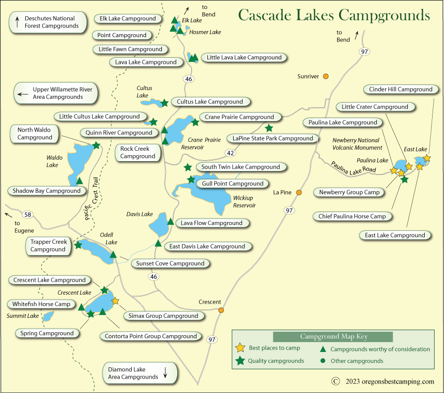 map of campgrounds around Cascade Lakea, Oregon