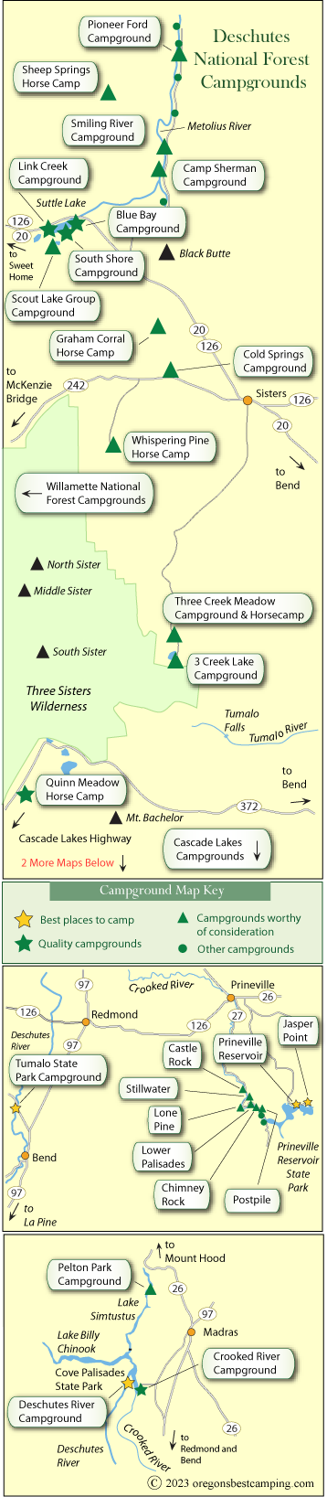 map of campgrounds in the Deschutes National Forest, Oregon