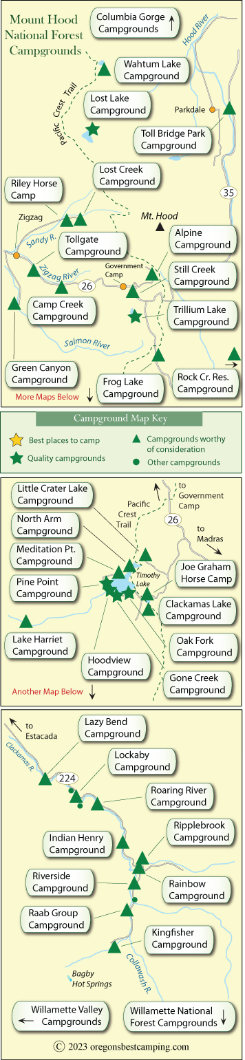 map of campgrounds in the Mt Hood National Forest, Oregon