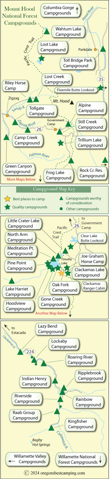 map of campgrounds in the Mt Hood National Forest, Oregon