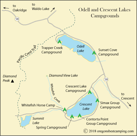map of  Odell and Crescent Lakes, Oregon