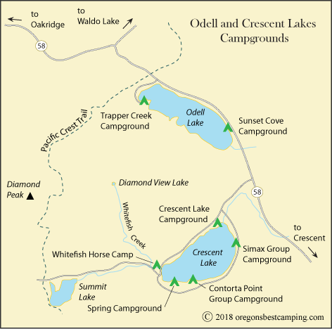 map of Cascade Lakes, showing South Twin Lake Campground, Oregon