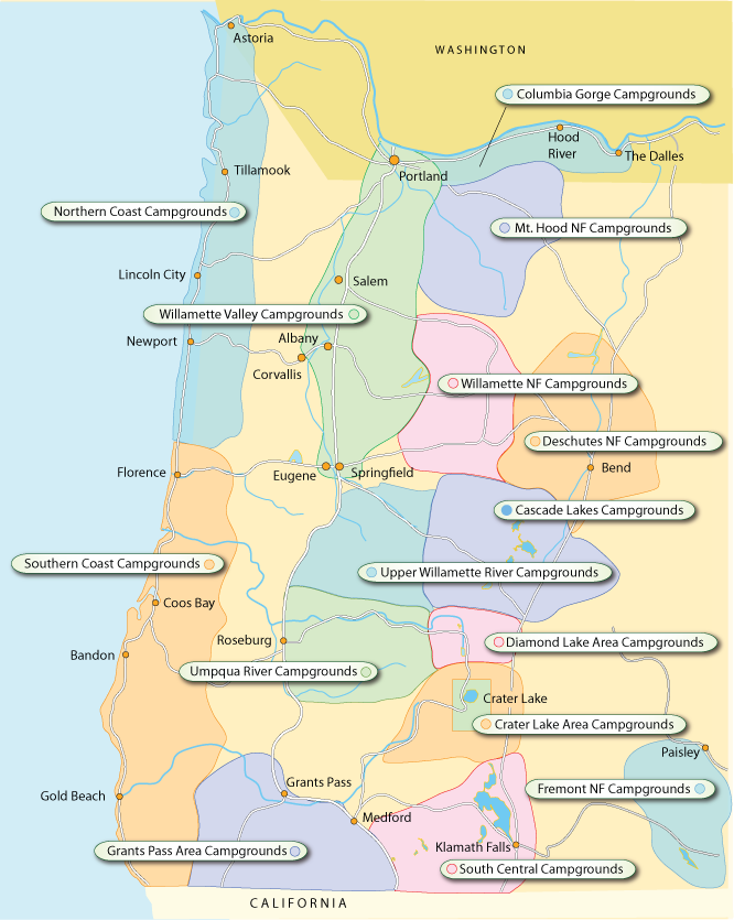 map of campgrounds in southwest Oregon