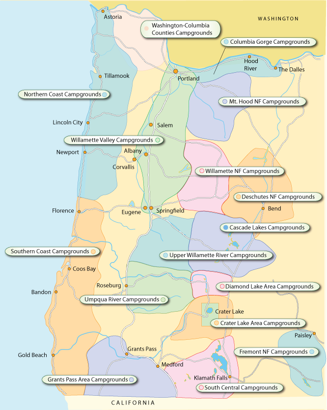 map of campgrounds in southwest Oregon