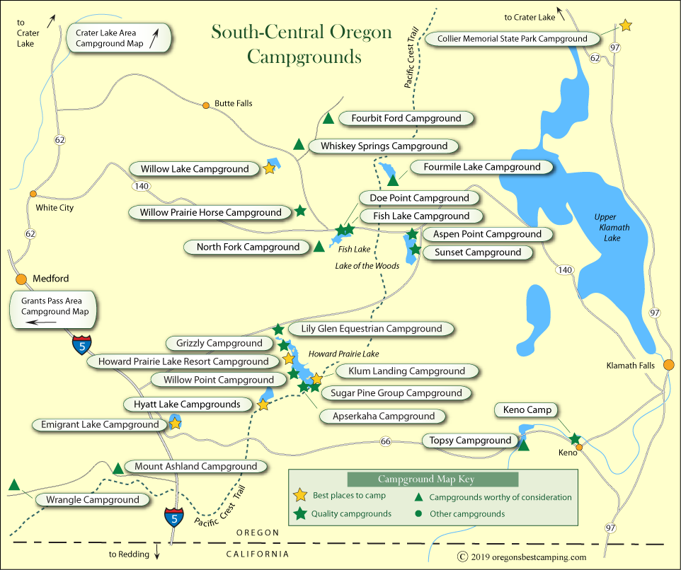 map of campgrounds around south central Oregon