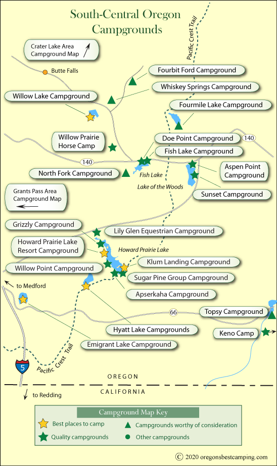 map of campgrounds around south central Oregon
