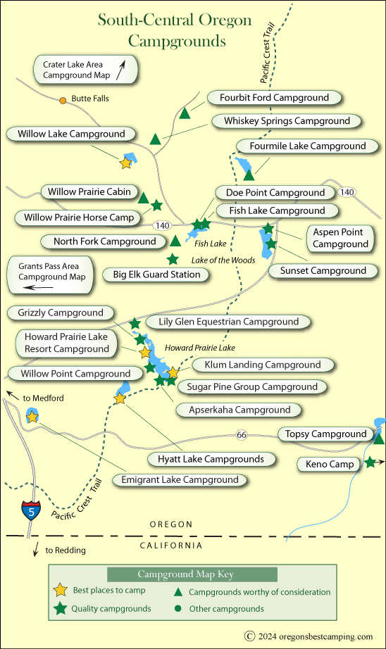 map of campgrounds around south central Oregon