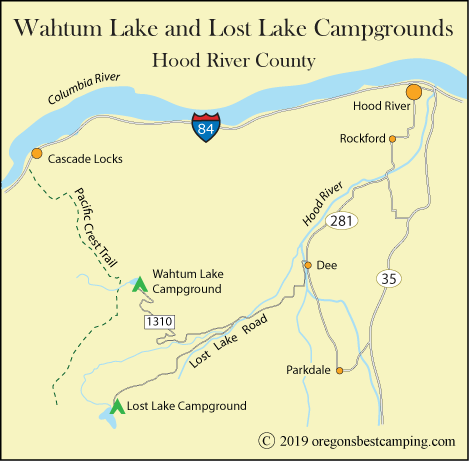 map of Wahtum Lake and Lost Lake, Hood River County, OR