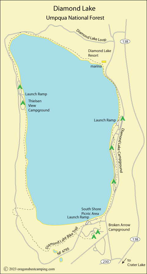 Diamond Lake map, Umpqua National Forest, Oregon