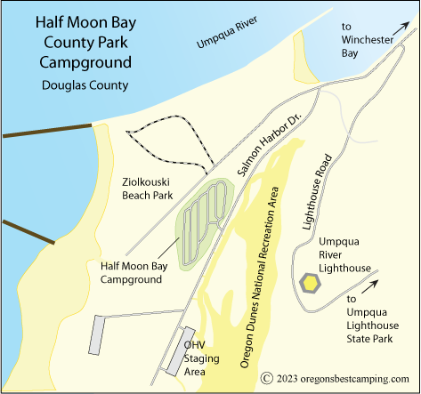 Half Moon Bay Campground map, Douglas County, Oregon