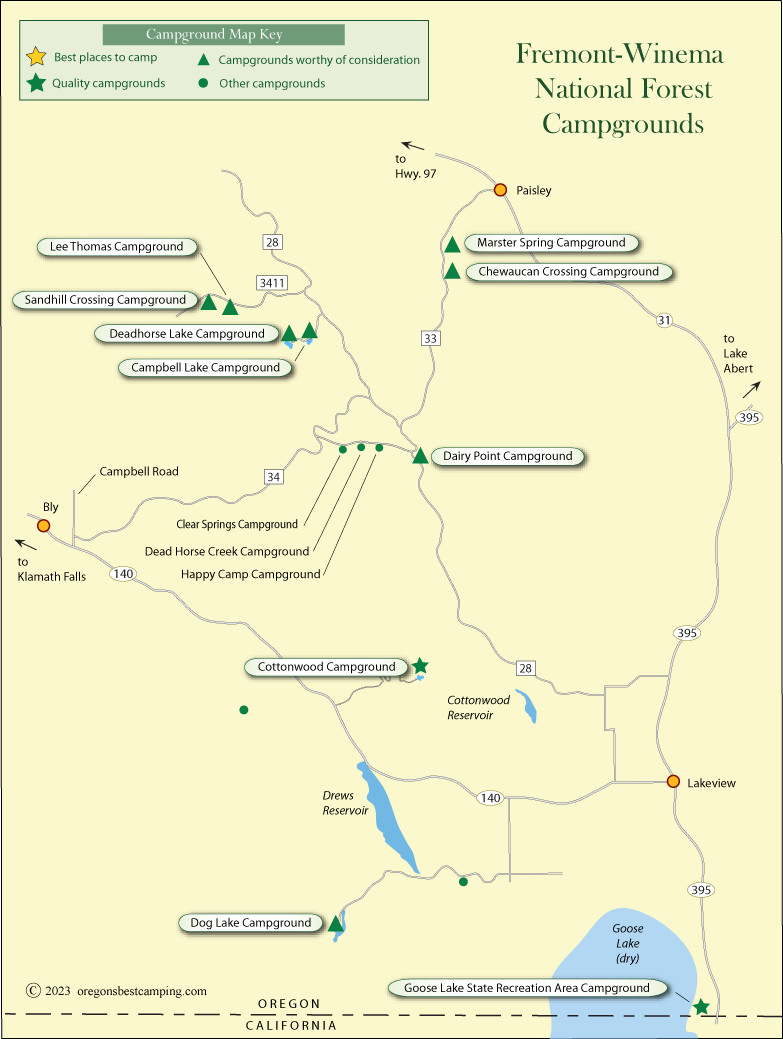 map of campgrounds Fremont-Winema National Forest, Oregon