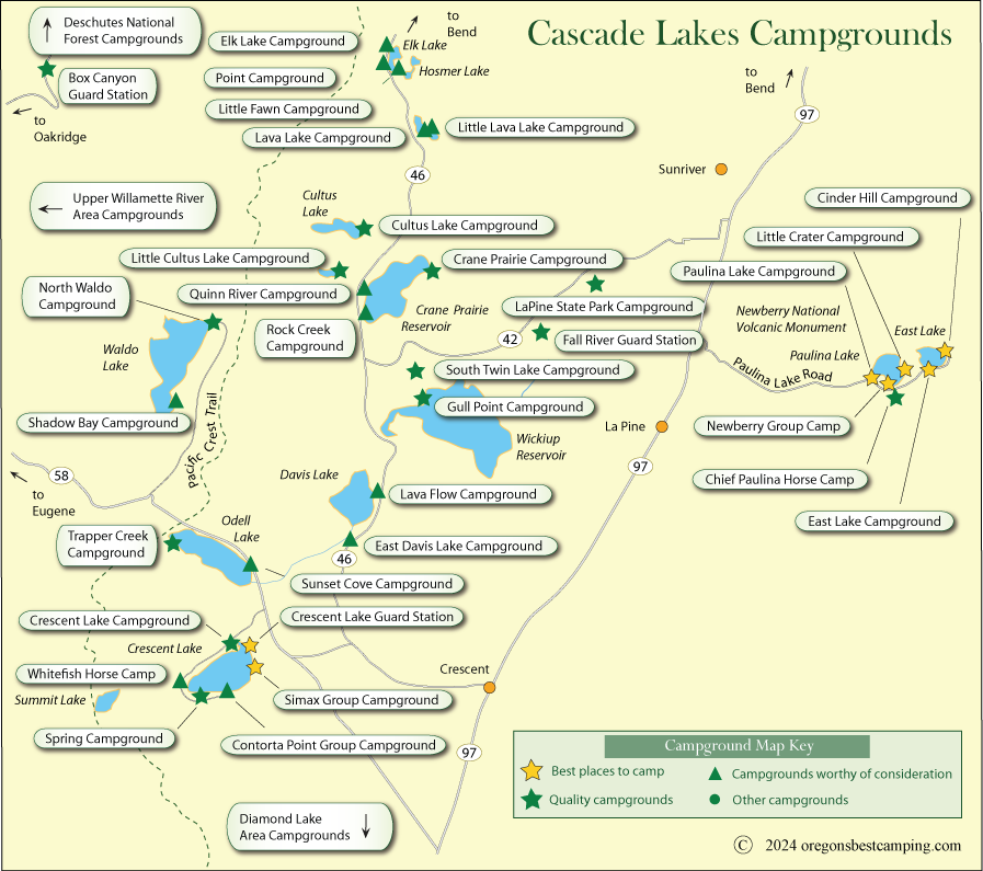 map of campgrounds around Cascade Lakea, Oregon