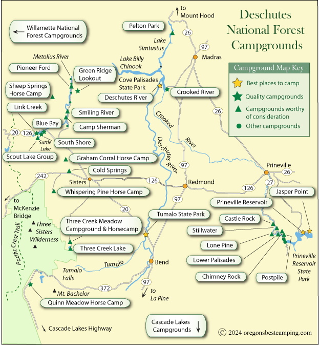 map of campgrounds in the Deschutes National Forest, Oregon