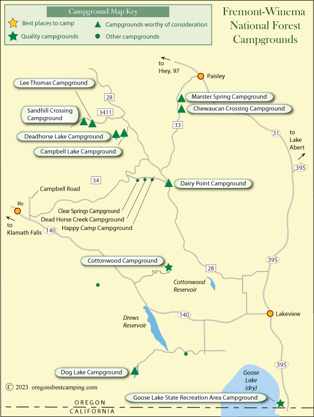 map of campgrounds Fremont-Winema National Forest, Oregon