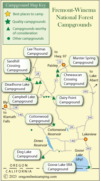 map of campgrounds Fremont-Winema National Forest, Oregon